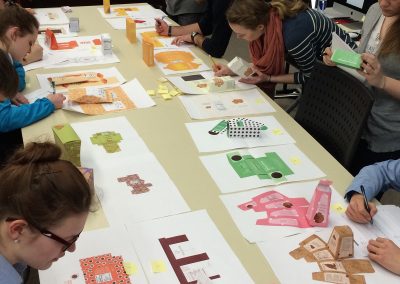 Students work on packaging projects for their graphic design class at the Mosse Humanities Building at the University of Wisconsin-Madison.