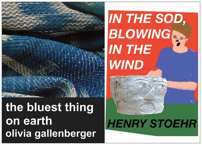The Train Car Gallery presents: "the bluest thing on earth" by Olivia Gallenberger and "In the Sod, Blowing in the Wind" by Henry Stoehr exhibition promo.