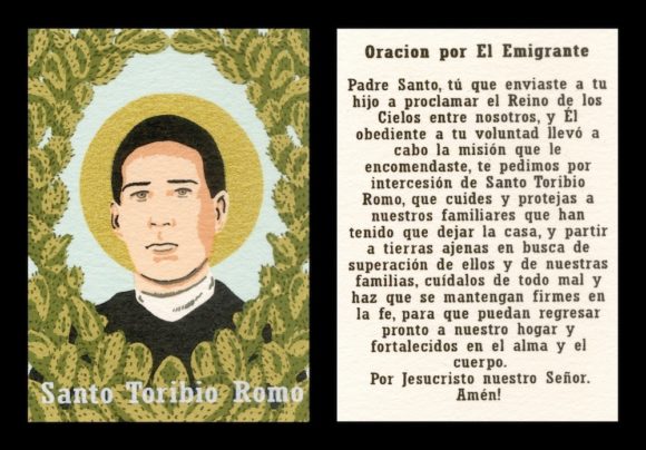 Santo Toribio Romo Gonzalez Prayer Card, screenprint by J. Leigh Garcia