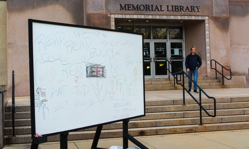 An interactive art installation meant to promote public discourse was temporarily established in front of Memorial Library.