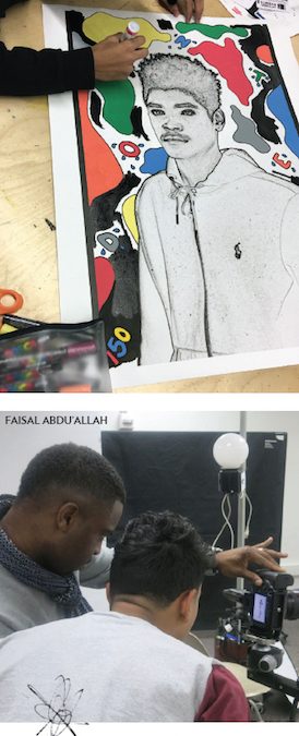 Youth work on art projects under the instruction of Professor Faisal Abdu'Allah at FauHaus