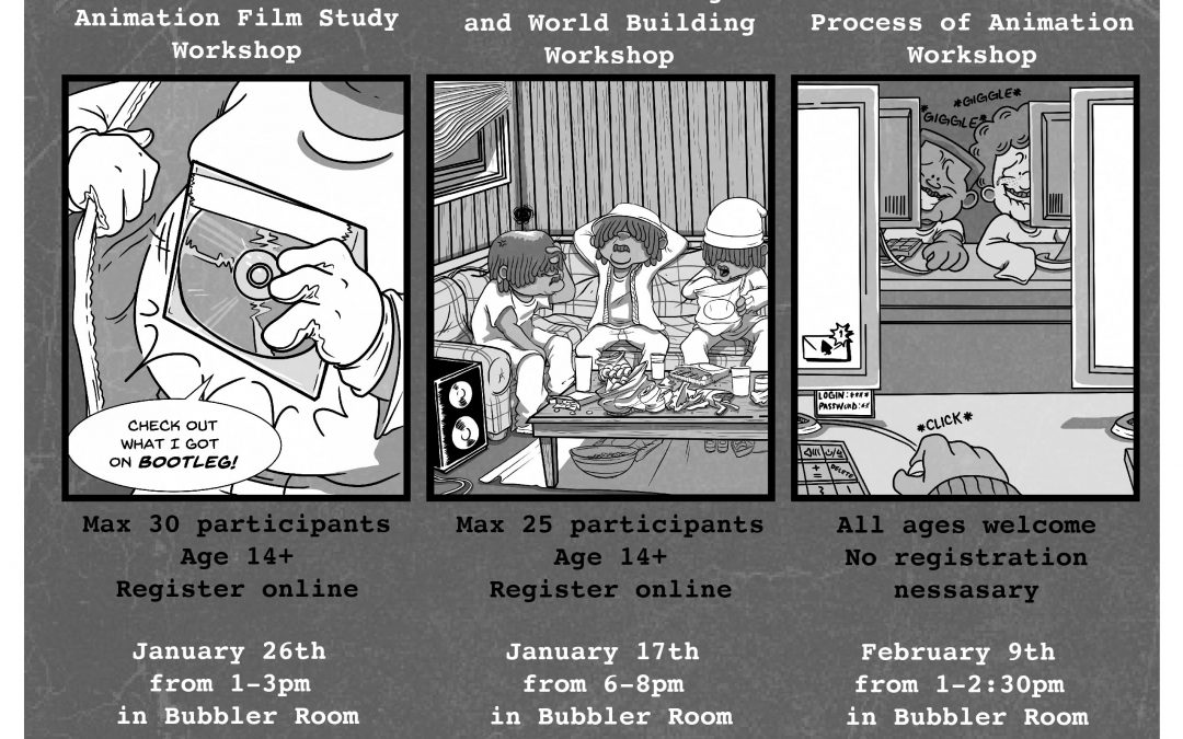 Poster for Bubbler Artist-in-Residence Rodney Lambright II January-February workshops