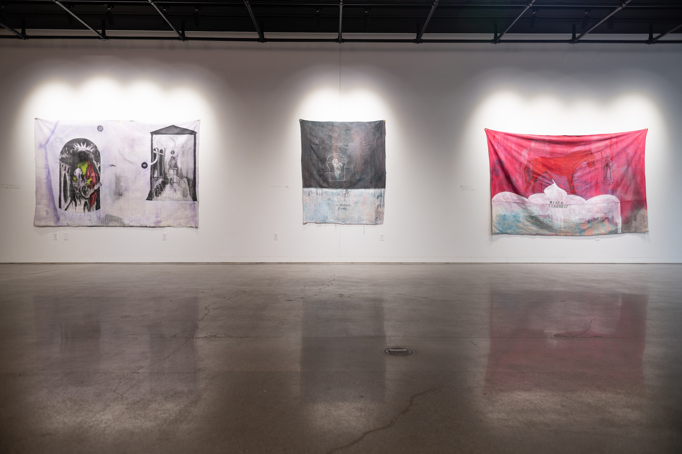 Installation view of Justin Bergin's Master of Fine Arts exhibition Sacrament at the Art Lofts Gallery, University of Wisconsin-Madison. Photography by Kyle Herrera.