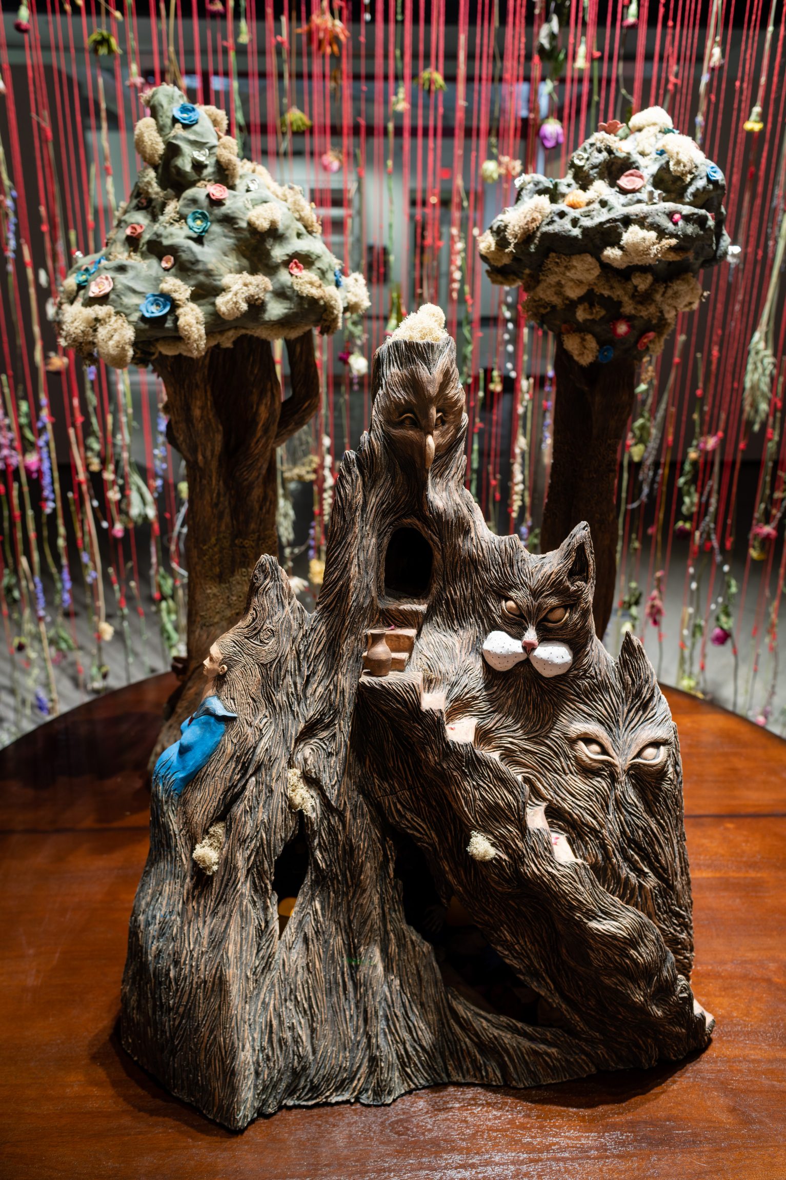 Ceramic sculpture art from Gloriann Langva's Master of Fine Arts exhibition Illusive Charm: Tales of Magic and Dreams at the Art Lofts Gallery, University of Wisconsin-Madison. Photography by Kyle Herrera.