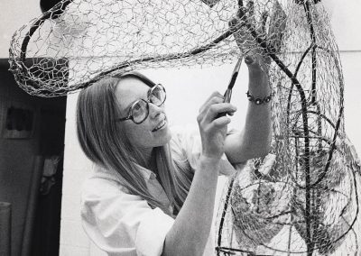 In March of 1976, art professor Deborah Butterfield works on a wire sculpture frame.