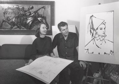 In September of 1952, Dean Meeker, associate professor of art education, and wife Dorthy Zupancich Meeker examine a work.