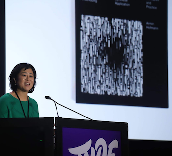 UW-Madison’s Yeohyun Ahn delivers a presentation at TypeCon in Minneapolis.
