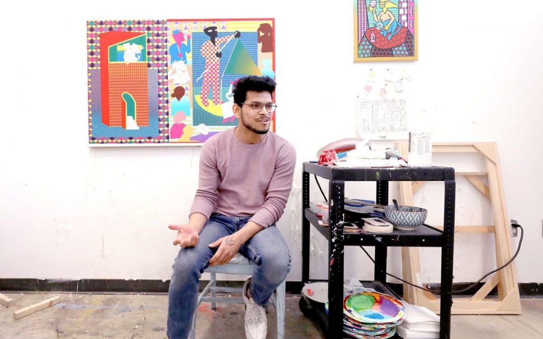 UW-Madison MFA student Pranav Sood talks in his studio at the UW Art Lofts about his work being featured in the Madison Museum of Contemporary Art's Triennial.