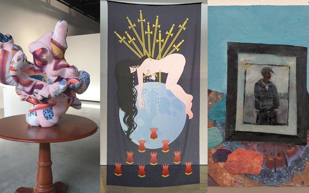 Photos of artwork by MFA Candidates Deanna Antony, Autumn Brown, and Abrahm Guthrie-Potter