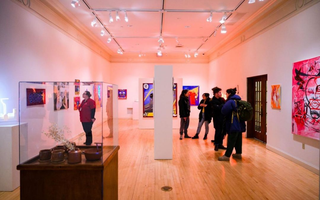 Exhibition view of the 92nd annual student art show during the reception, located in the Memorial Union's Main Gallery on the second floor.