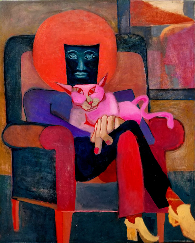 Pink Afro - Yellow Hat, 65 x 53in, Oil on Canvas by Guzzo Pinc