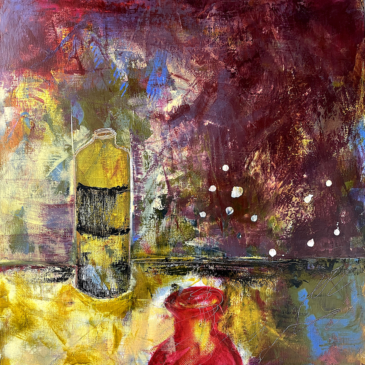 Drunk Again, oil and cold wax painting by Elizabeth Shaw Neviaser.