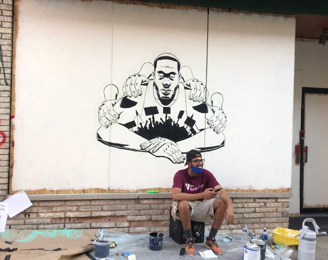 In his mural at the top of State Street, Rodney Lambright II [BS-Art '17] found healing after weeks of struggle to create art.