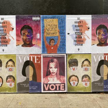 UW-Madison Graphic Design vote posters displayed at MMoCA
