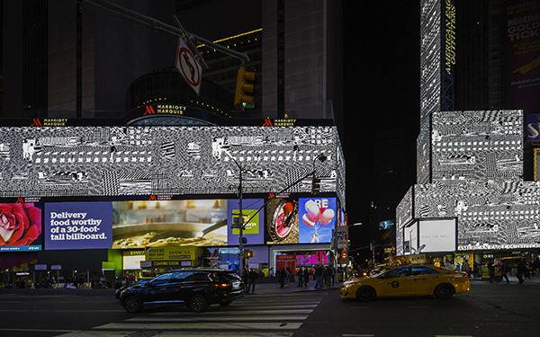 Photo of Pattern Language animation by Peter Burr on display at Times Square's Midnight Madness.