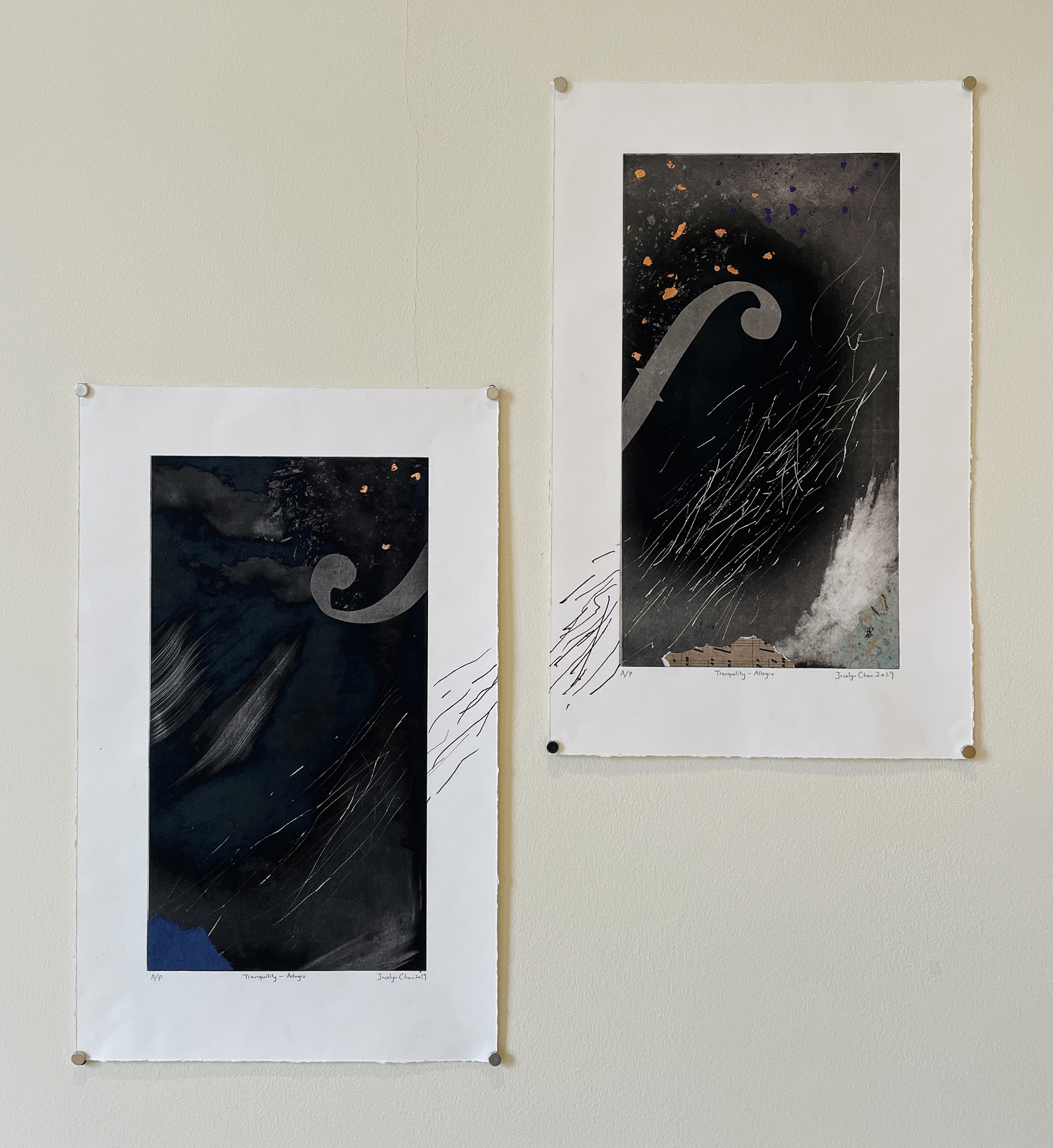 Tranquility - Adagio (left) & Allegro (right), digital printmaking & collage by Jocelyn Chan.