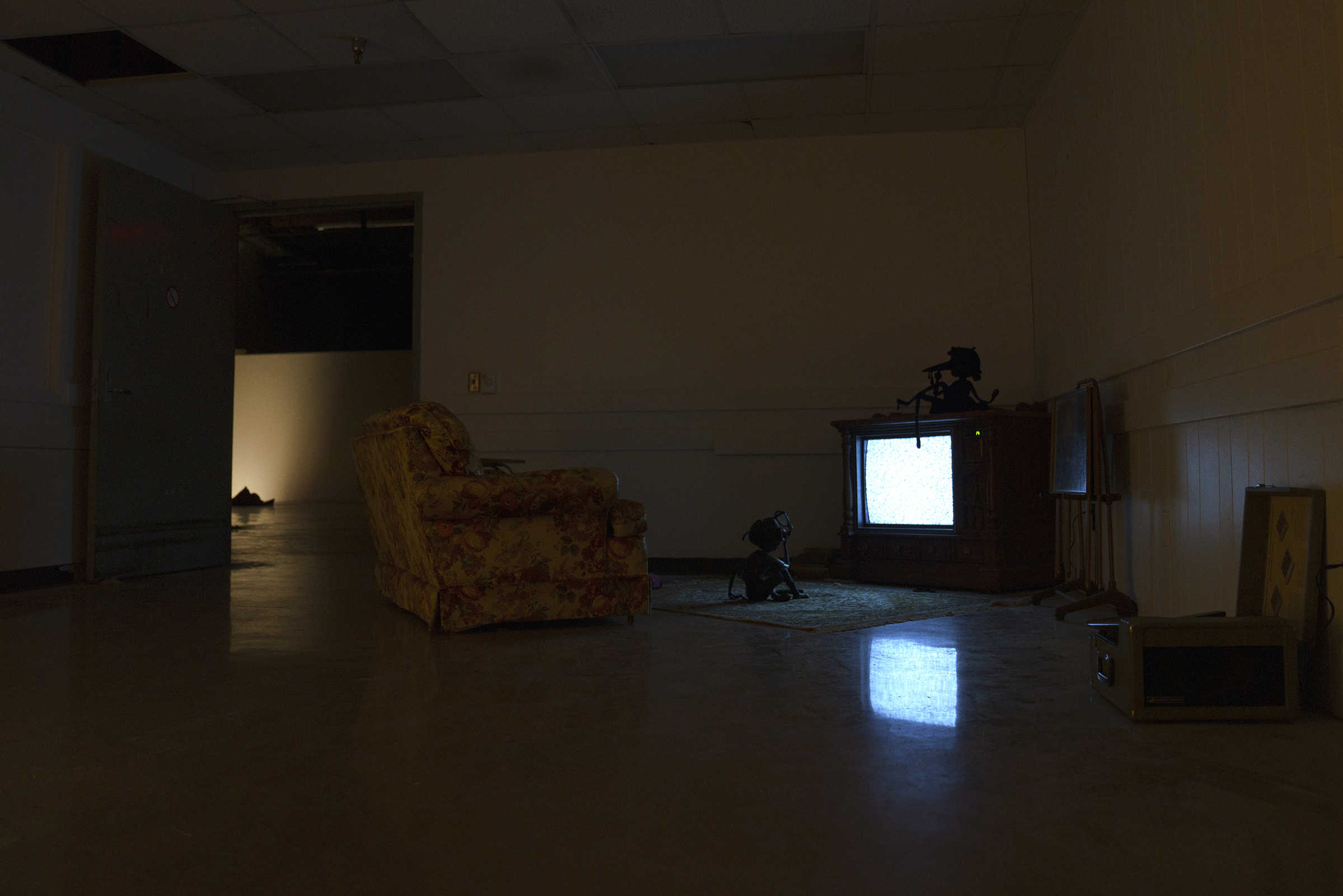 Installation view of a | bide Master of Fine Arts Exhibition by Jamie Jacobson at the BackSpace Gallery, Art Lofts, University of Wisconsin-Madison.