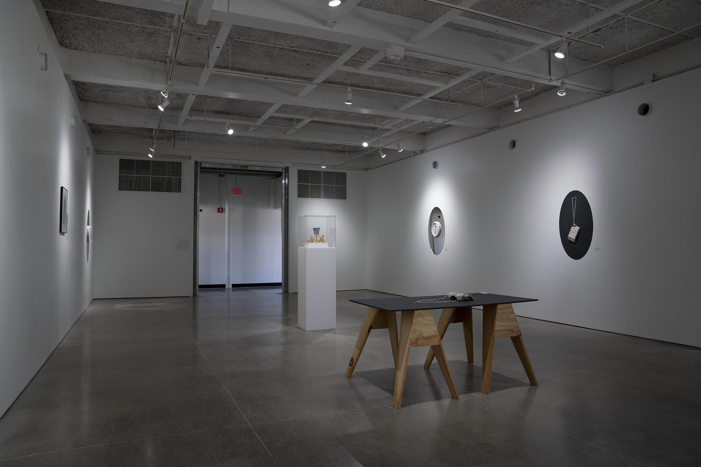 Installation view of 自 𐩑 愈 Self-healing Culture Master of Fine Arts Exhibition by Ziqin (Marsh) Min at Gallery 7, Humanities Building, University of Wisconsin-Madison.