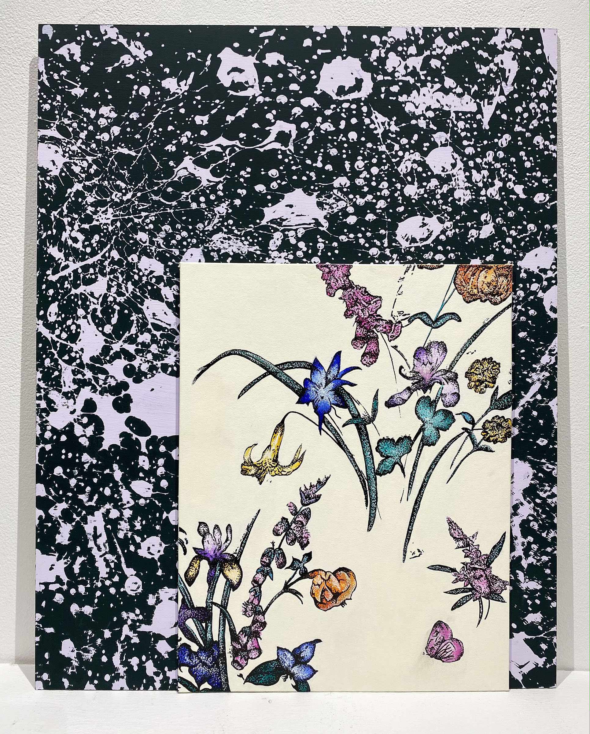 Flowers & Web of Water, serigraphy print and gouache by Madison Eliza.
