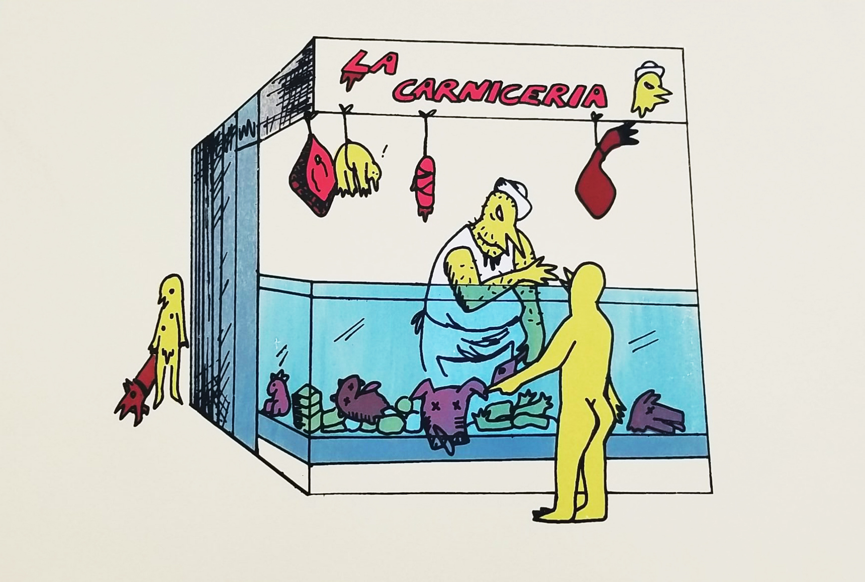 La Carniceria, seven color screenprint by Paulina Eguino.