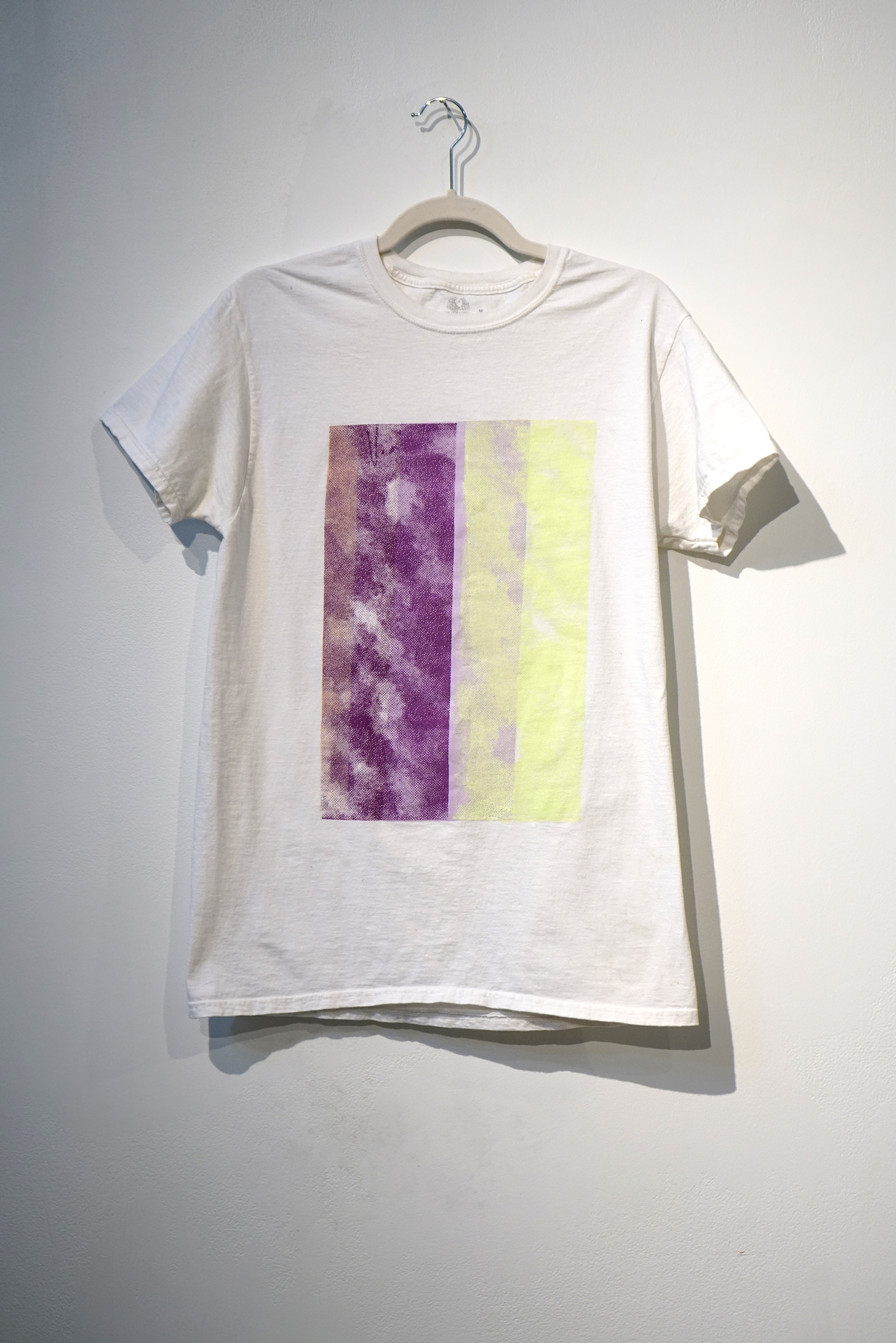 Shirt 3, screenprint on upcycled clothing by Rachel Carboni.