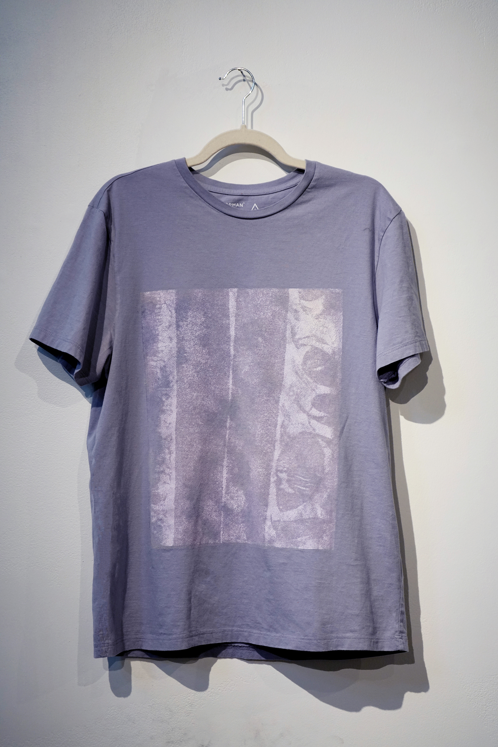 Shirt 4, screenprint on upcycled clothing by Rachel Carboni.