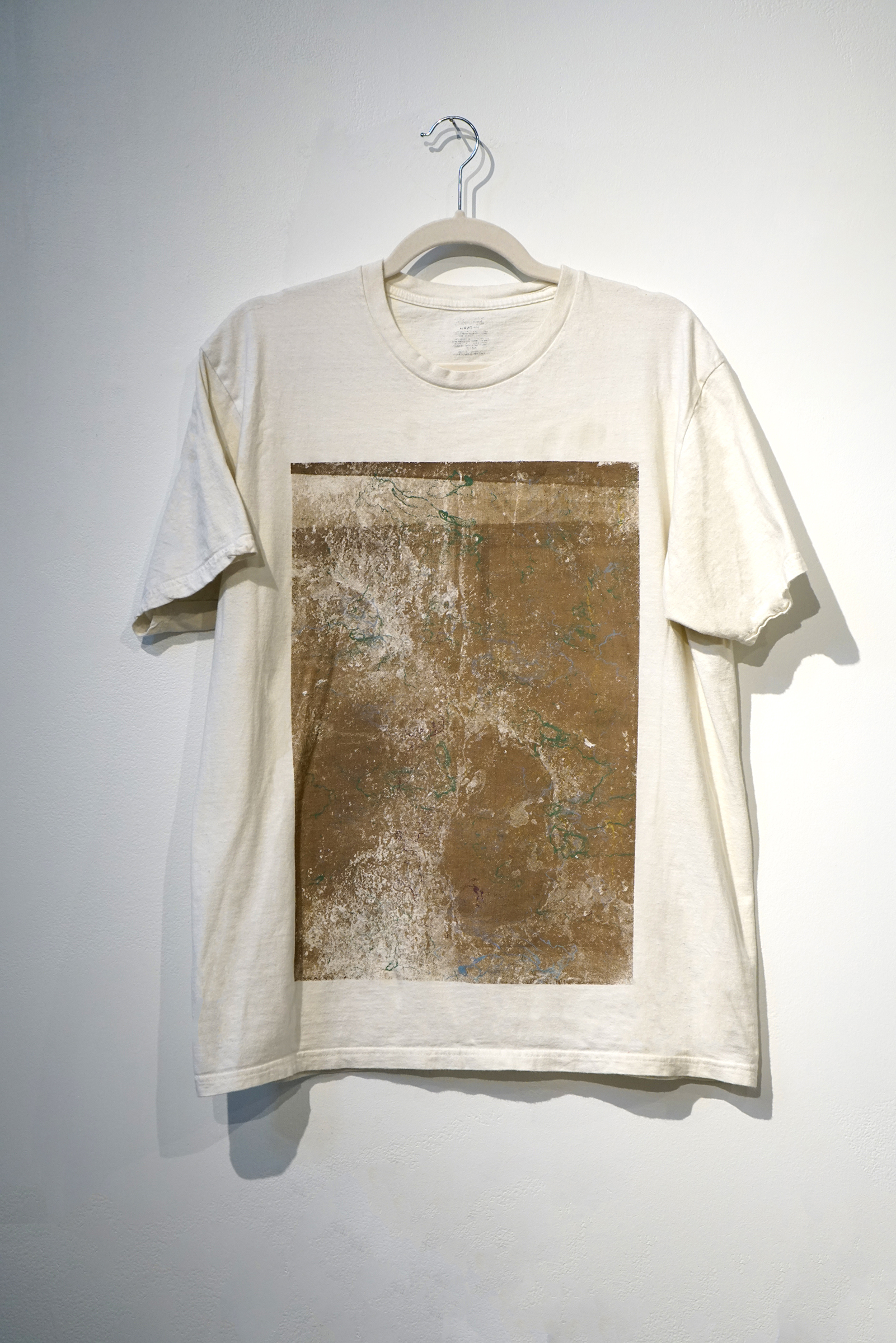 Shirt 5, screenprint on upcycled clothing by Rachel Carboni.