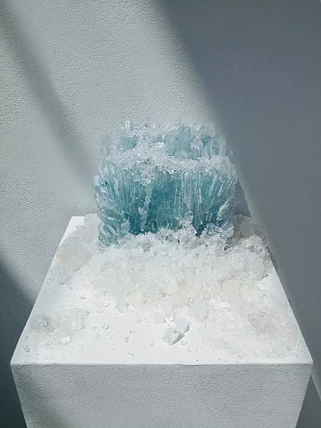 Meltdown, cast glass, resin, and ice by Brittany Waldinger.