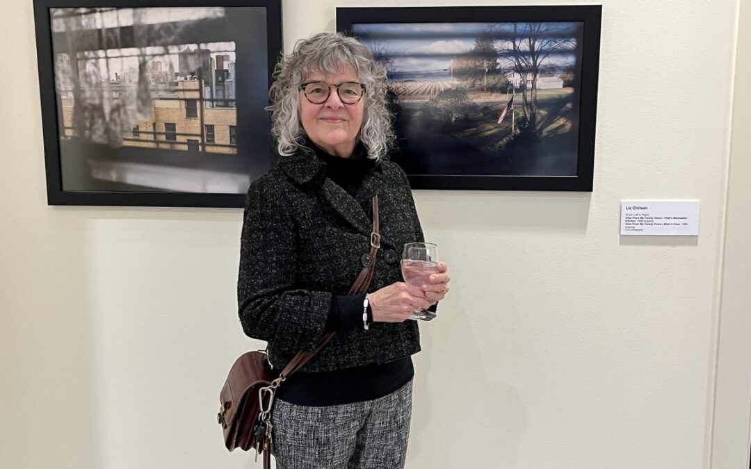 Liz Chilsen at the opening reception for the “No Place Like Home” exhibition curated by Dr. Natasha Ritsma at Aurora University’s Schingoethe Center.