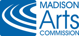 Madison Arts Commission logo. Blue ripples