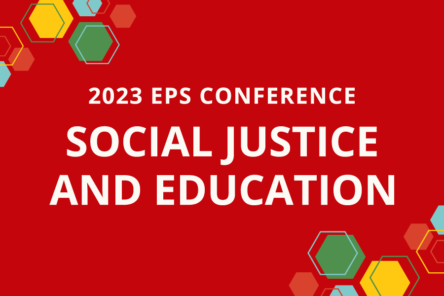Red graphic with green, yellow and blue hexagons. The text says 