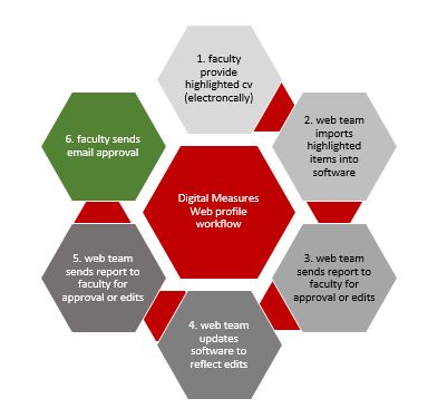 Graphic that shows the steps of the Digital Measures workflow.